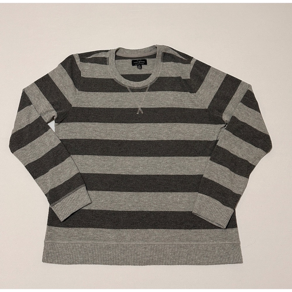 Lucky Brand Mens Gray Striped Long Sleeve Crew Neck Knit Sweater Large